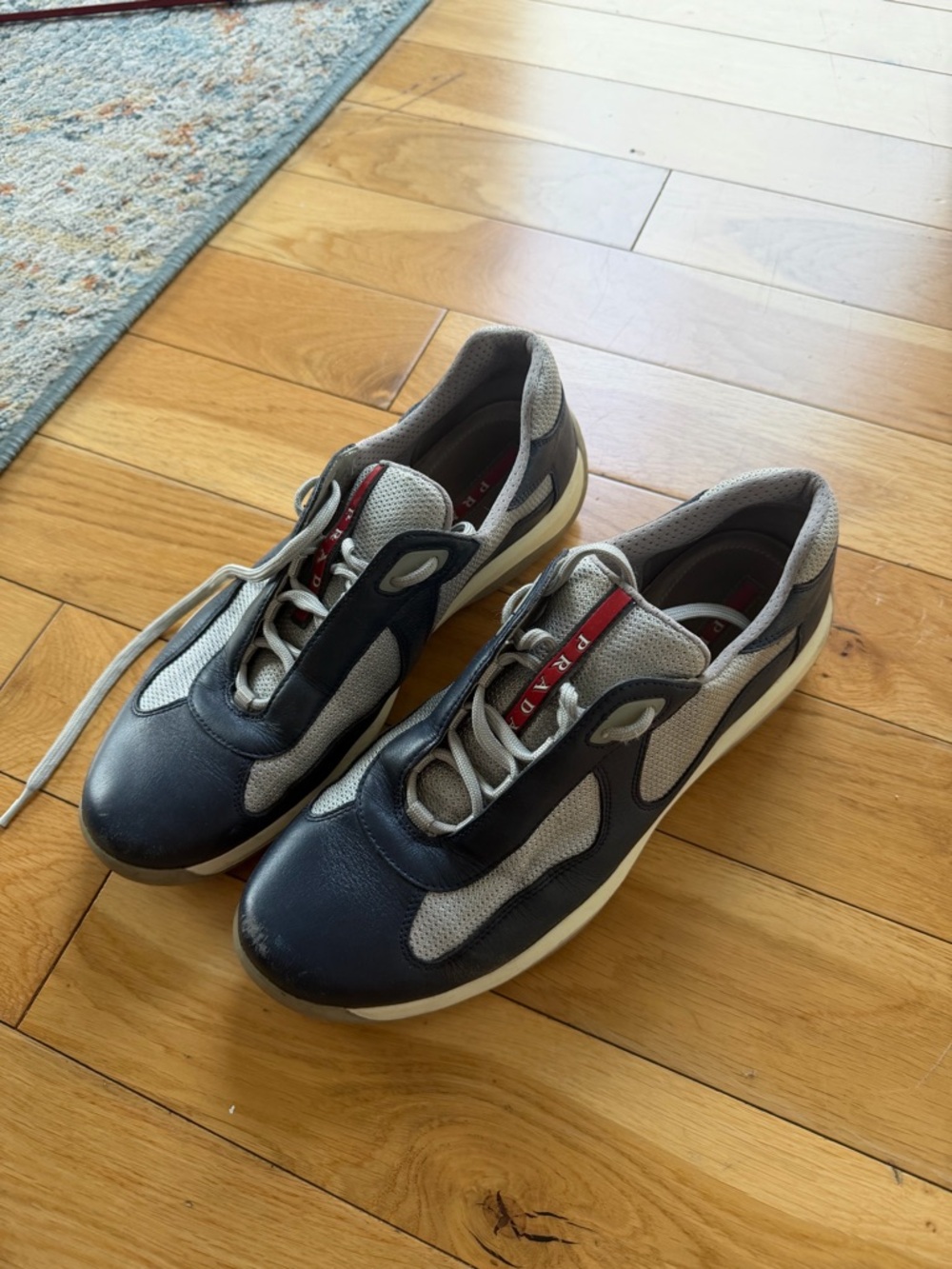 Prada Navy, Gray and Red Men’s Lace-Up Sneakers